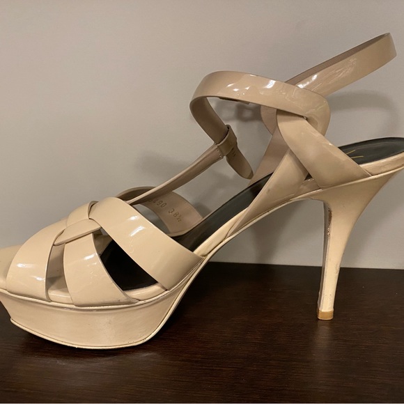 SAINT LAURENT Tribute Platform Sandals Beige 38.5 75mm - Picture 7 of 16